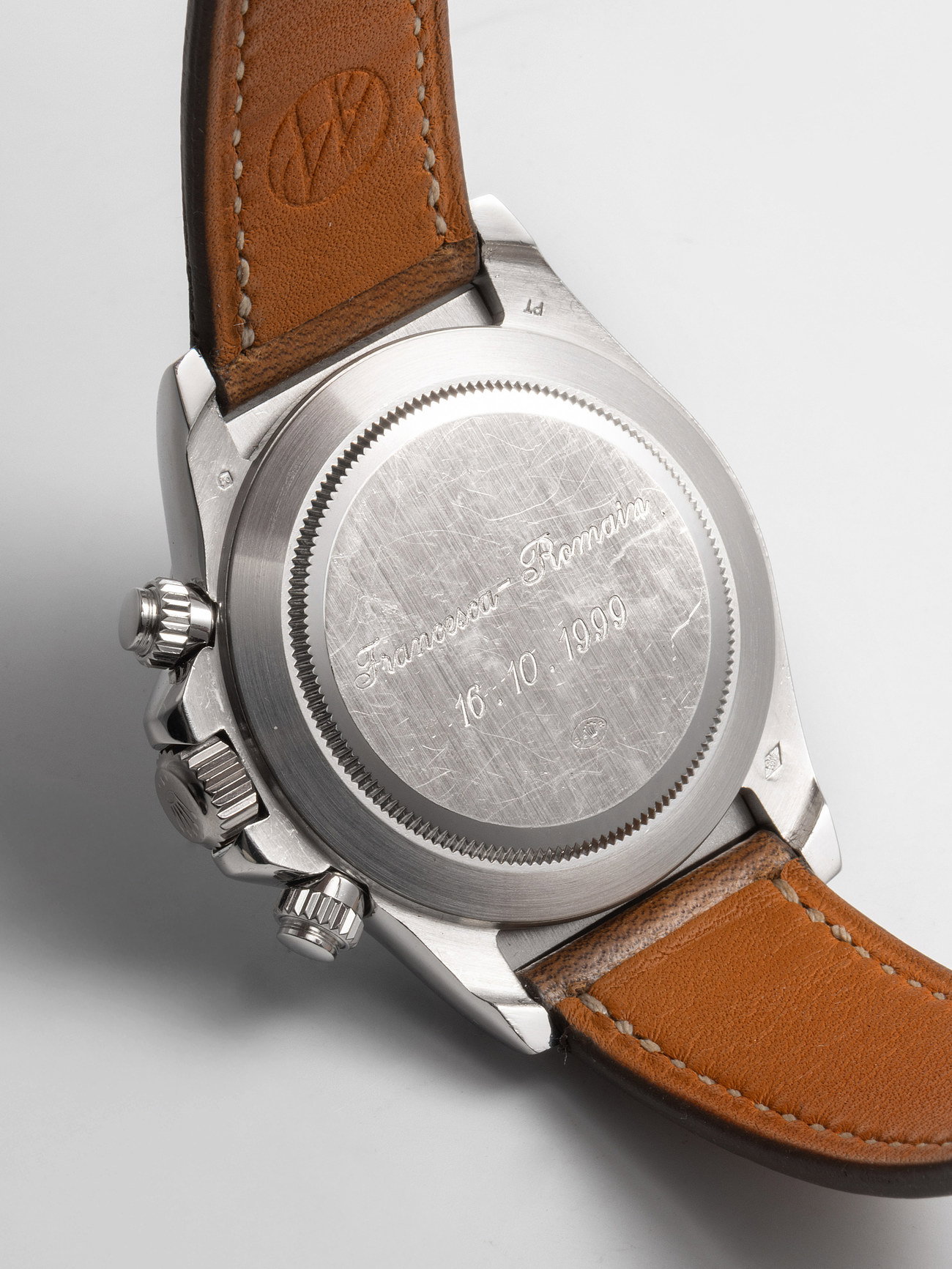 Caseback of the watch showing the commemorative engraving