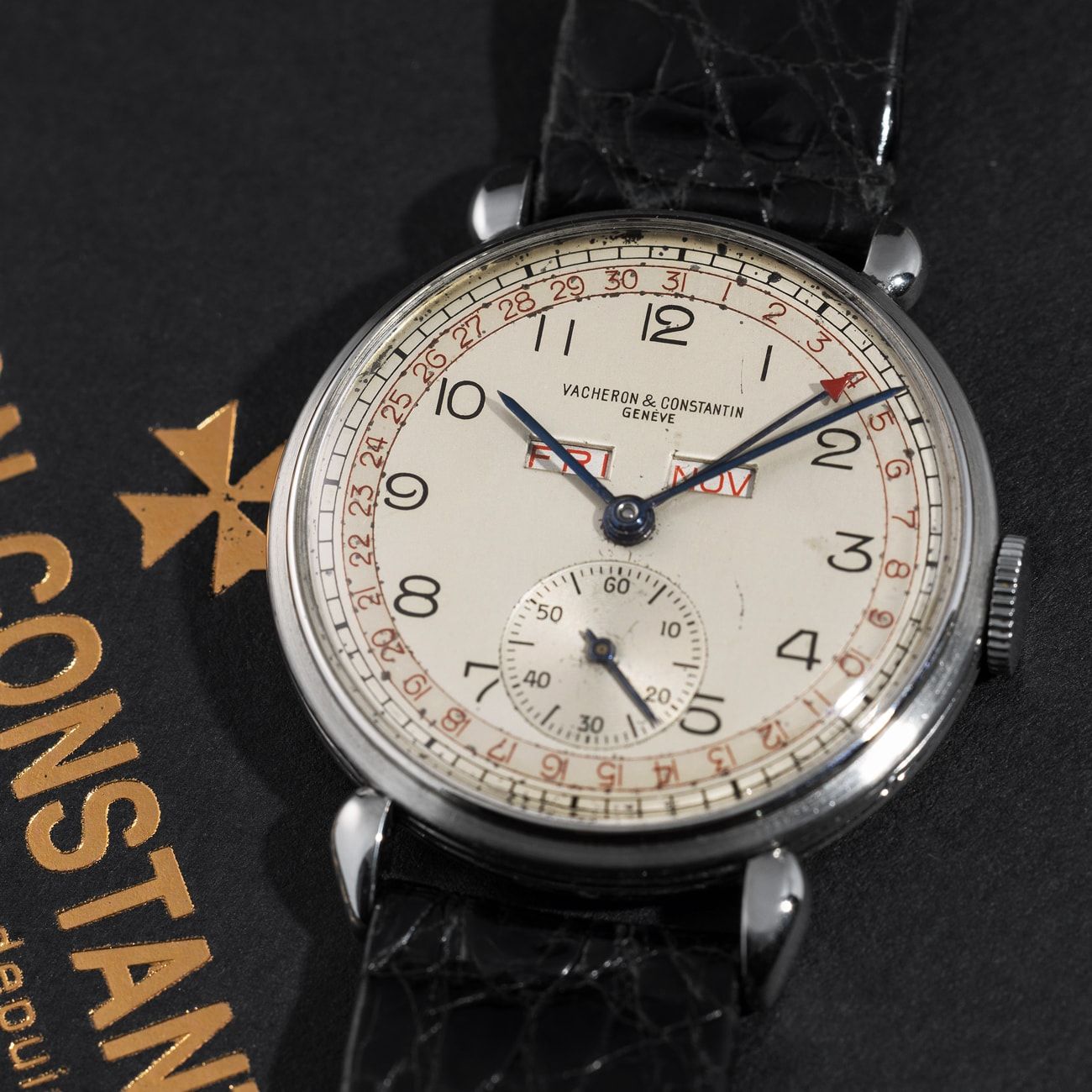 Lot 43 — VERY ELEGANT AND ATTRACTIVE, TRIPLE CALENDAR MOON PHASE, WRISTWATCH IN STEEL, CLAW LUGS, WITH EXTRACT FROM THE ARCHIVES, REFERENCE 4240 – Estimate: € 20,000 – 40,000 — View lot detail