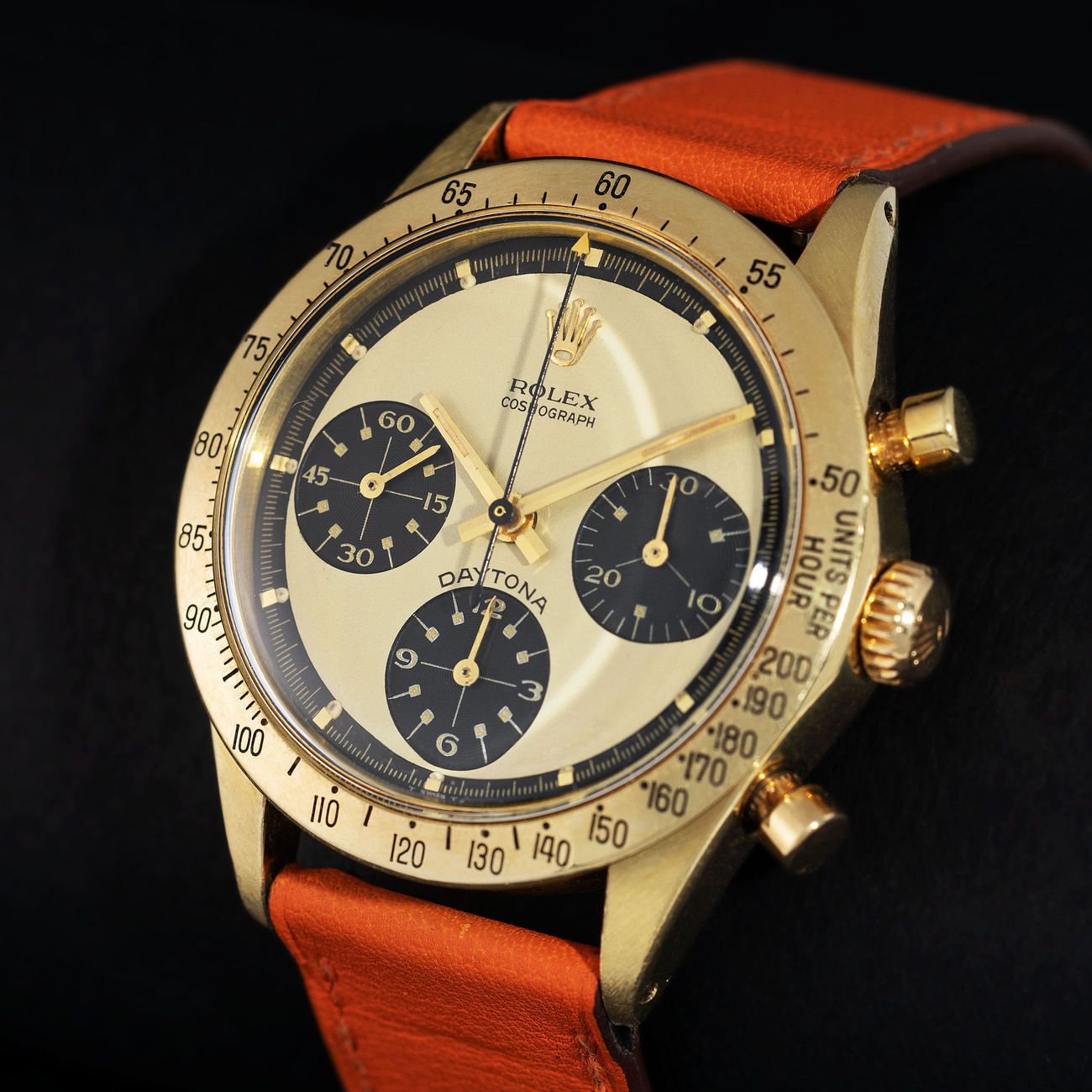 Lot 10 — ROLEX, Absolutely Exceptional and Very Attractive, Daytona, Chronograph Wristwatch in Yellow Gold, With Champagne “Paul Newman” Dial, Reference 6239 – Estimate: € 500,000 – 1,000,000 – VIEW LOT