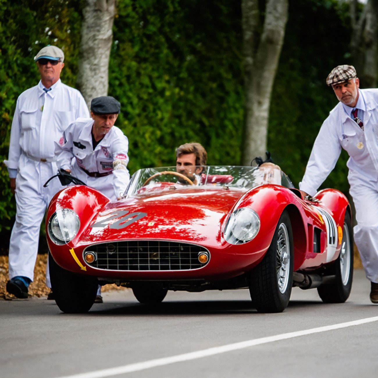 Ernst Schuster on the passenger seat of his 1957 Ferrari 500 TR