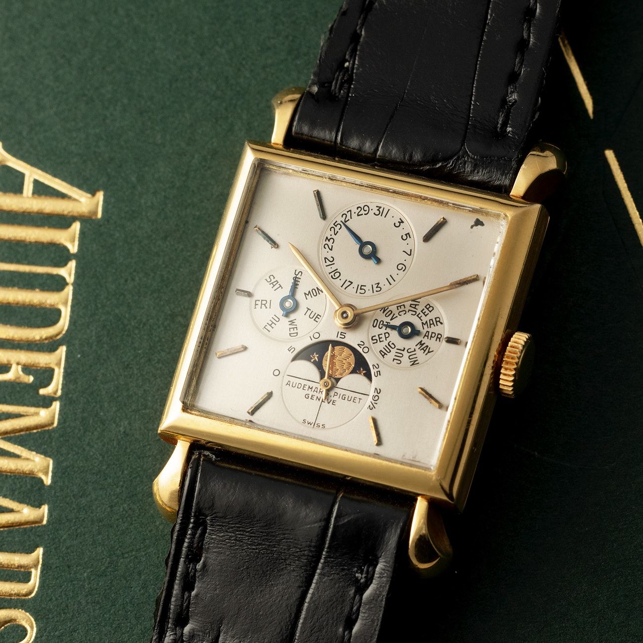 Lot 129 — FRESH TO THE MARKET, VERY RARE AND EXCEPTIONAL, CALENDAR, MOON PHASES, SQUARE SHAPE WRISTWATCH IN YELLOW GOLD, WITH EXTRACT FROM THE ARCHIVES, REFERENCE 5514BA – Estimate: € 150,000 – 300,000 — View lot detail