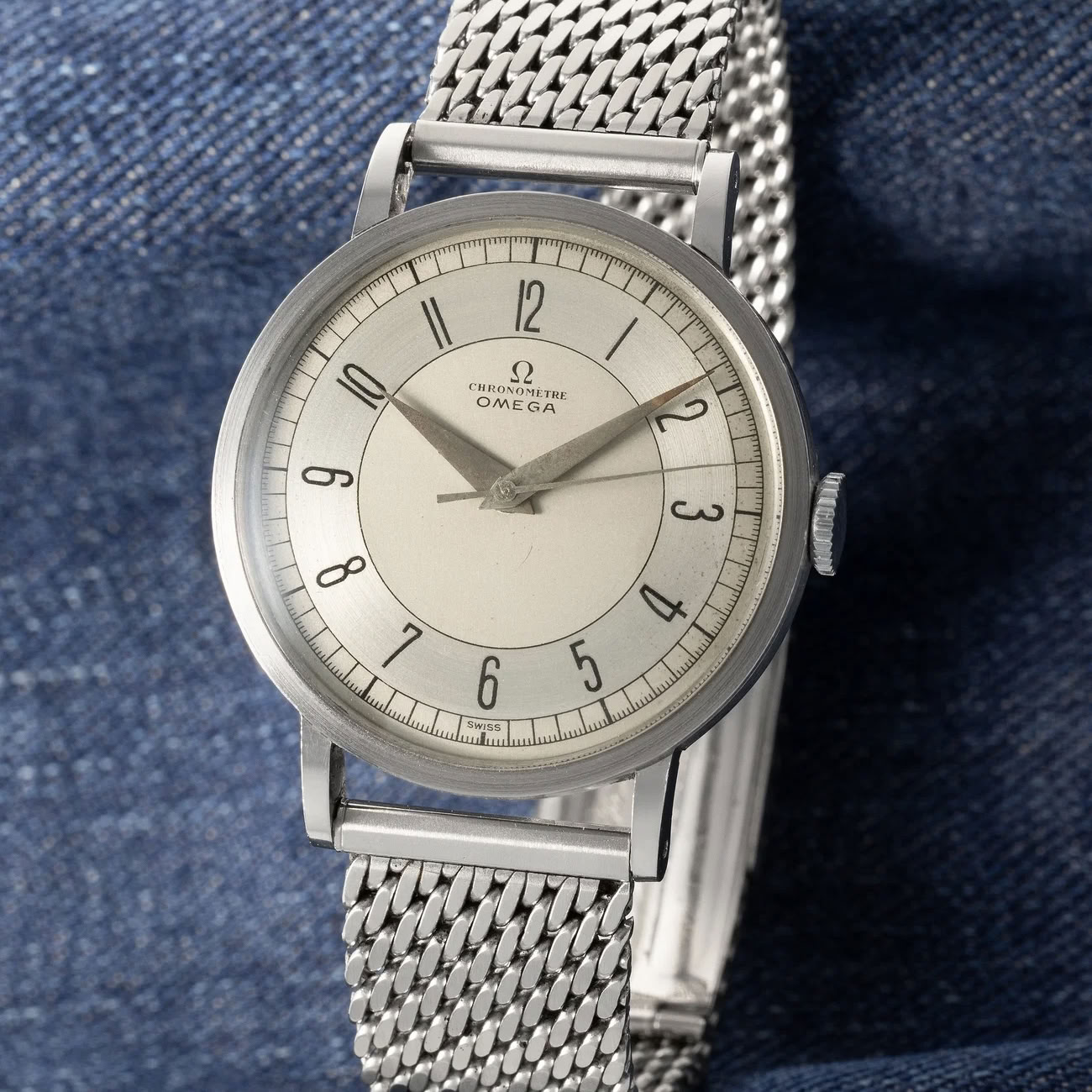 Lot 19 - Rare Chronometre in stainless steel with two-tone sector dial and painted Arabic numerals.