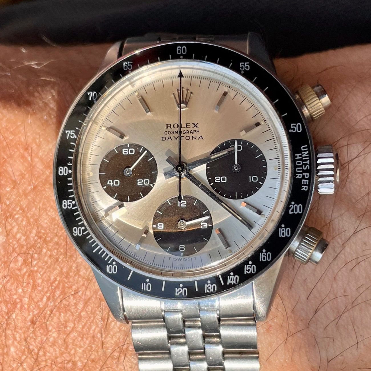 Rolex Daytona reference 6240 in stainless steel with tropical dial.