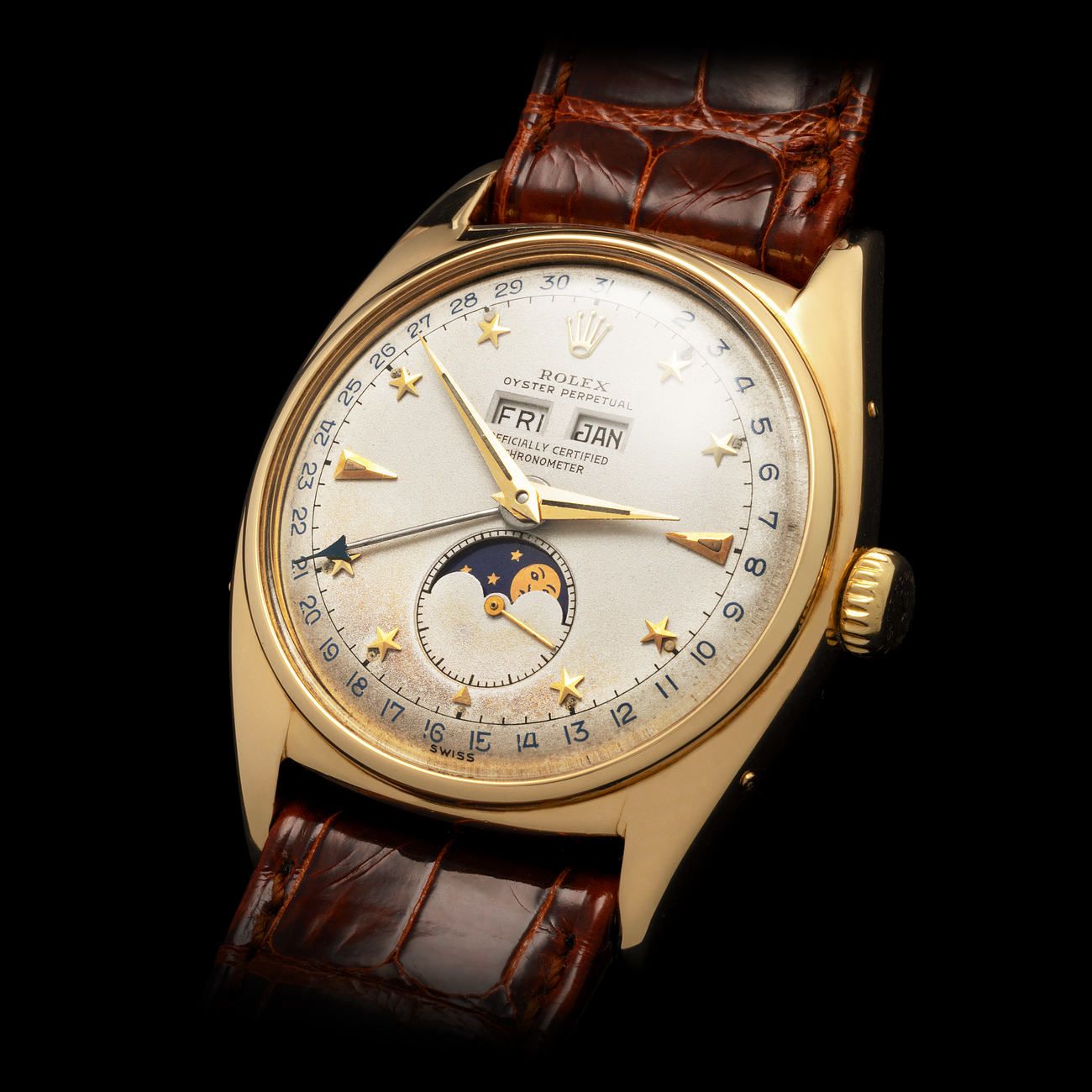 Lot 37 — Extremely Rare, Glamorous and Very Remarkable, Triple Calendar, Moon Phases, Automatic Wristwatch in Yellow Gold, With Iconic “Stelline” Dial, Reference 6062 — Estimate: € 380,000 - 750,000 — View lot detail