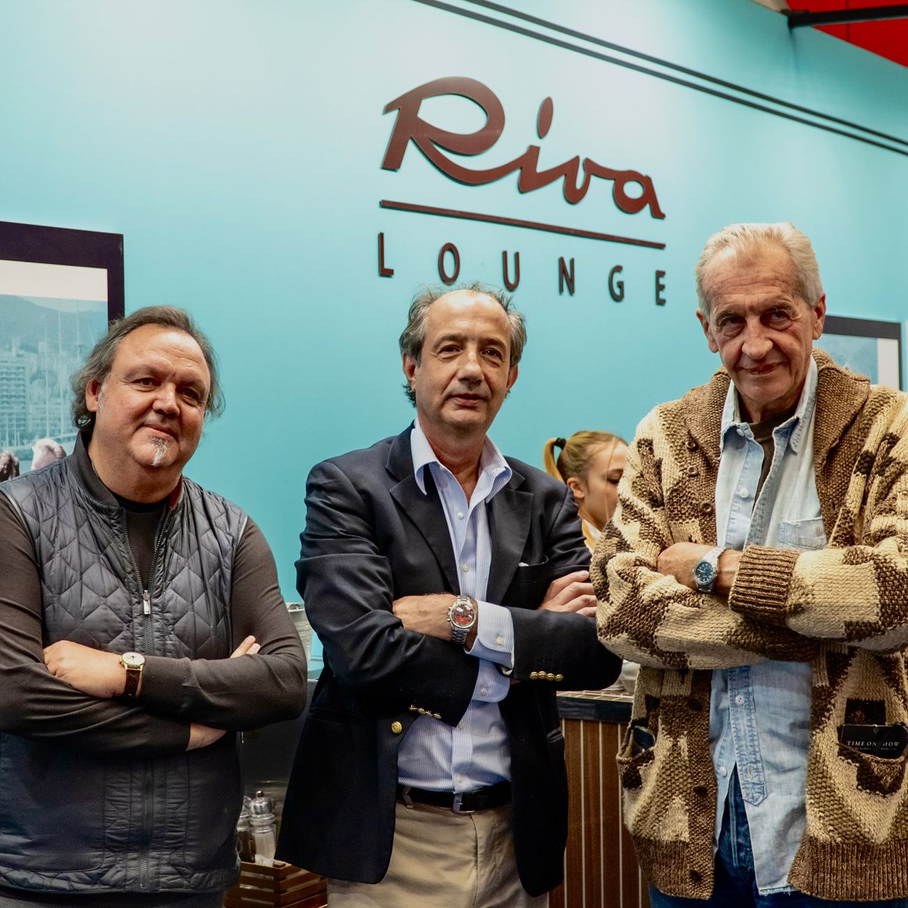 Monaco Legend Group Chairman Davide Parmegiani with show organiser Pier Luigi Santi and John Goldberger.
