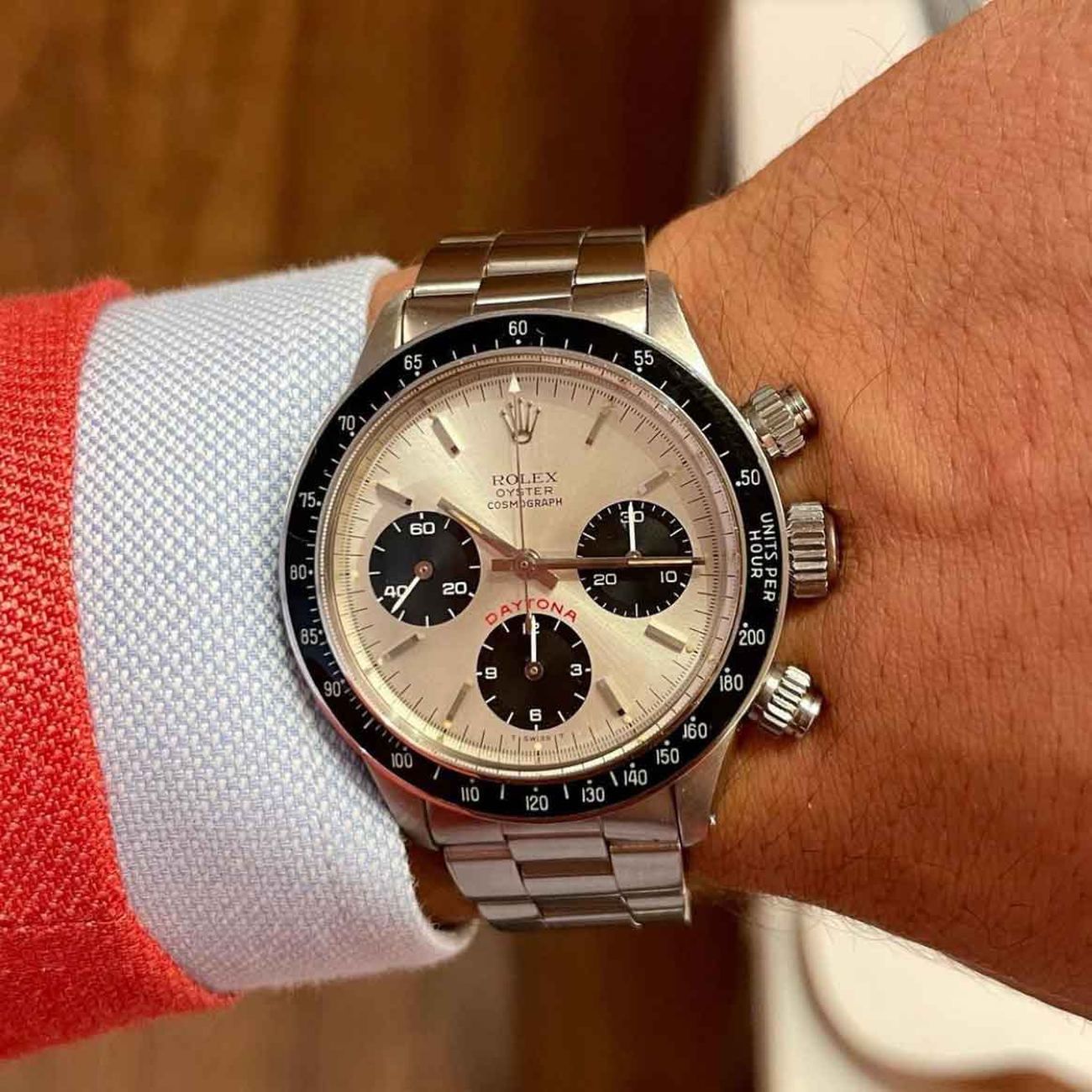 Rolex Daytona “Big Red” reference 6263 in stainless steel with argentè dial.